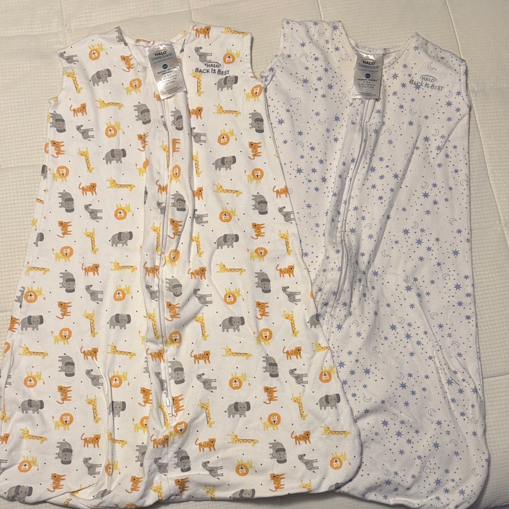 Halo Sleep Sacks - Animal and Star Prints Size Medium 6-12 month